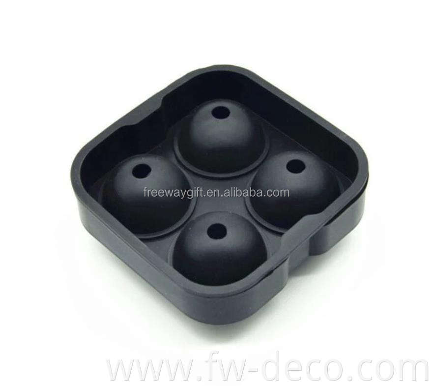 wholesale custom 4-hole square black silicone ice ball making mold (D4.5cm ice ball)